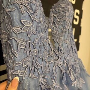 Elegant Blue Lace Prom Dress